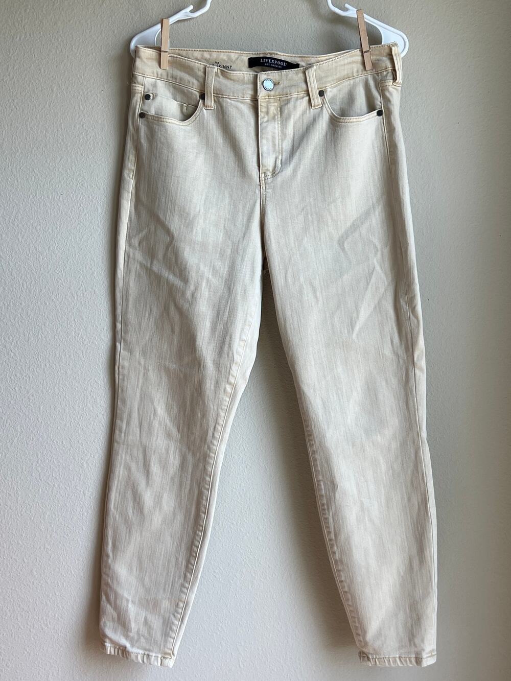Liverpool Los Angeles Ankle Skinny Denim Jeans Cream Beige Neutral Stretch 10/30